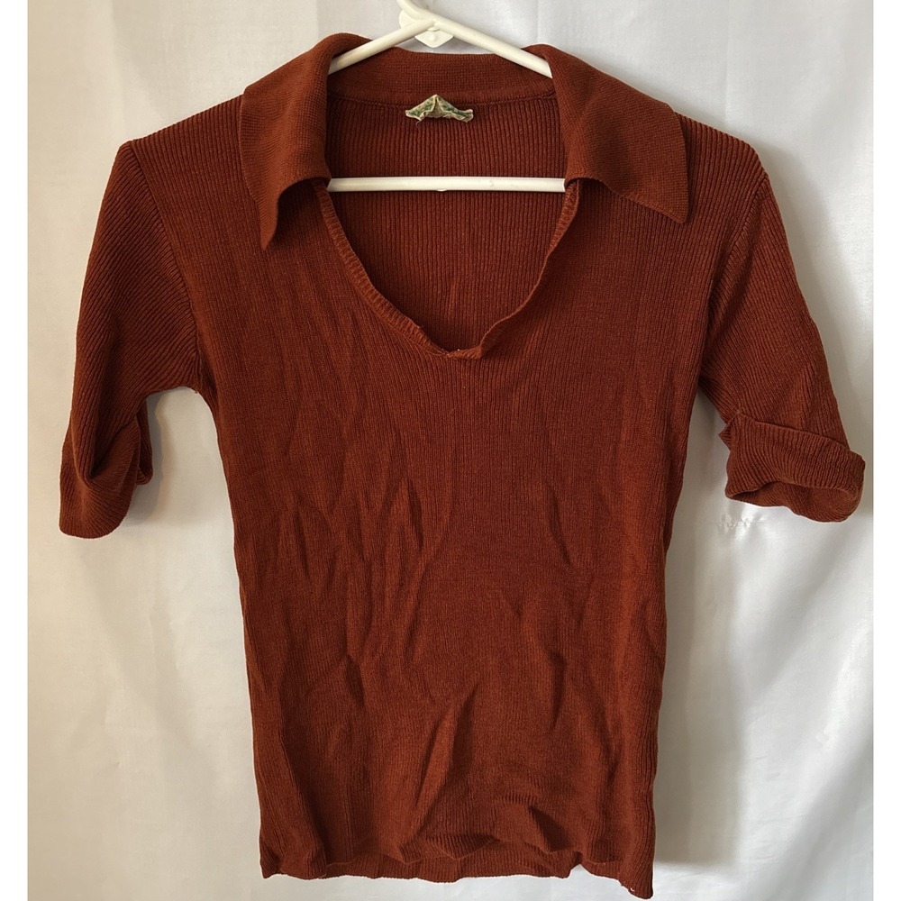 VTG Womens M Rust/Brown Ribbed‎ Polo Collared Sweater Preppy 80's 90s Jr Sport